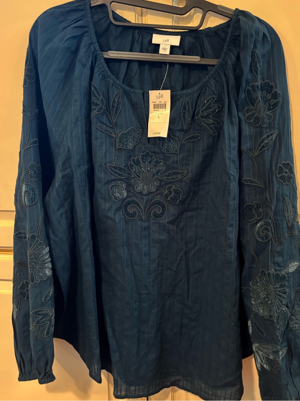 J. Jill Teal Embroidered Peasant Blouse - Teal. NWT. Large